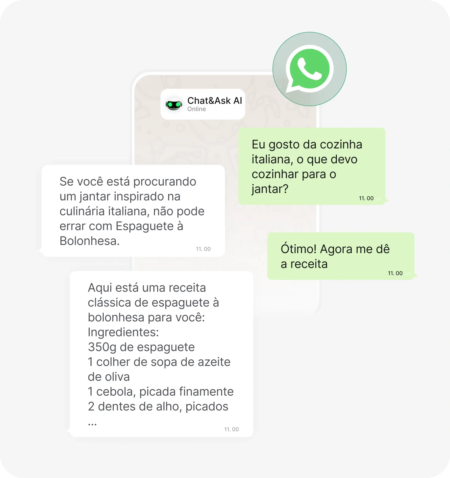 Exemplo de conversa no WhatsApp com chatbot